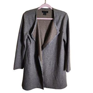 Tahari Wool Gray Tan Open Front Coatagan Size S